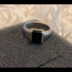 Black Onyx Ring , Silver Setting , Vintage